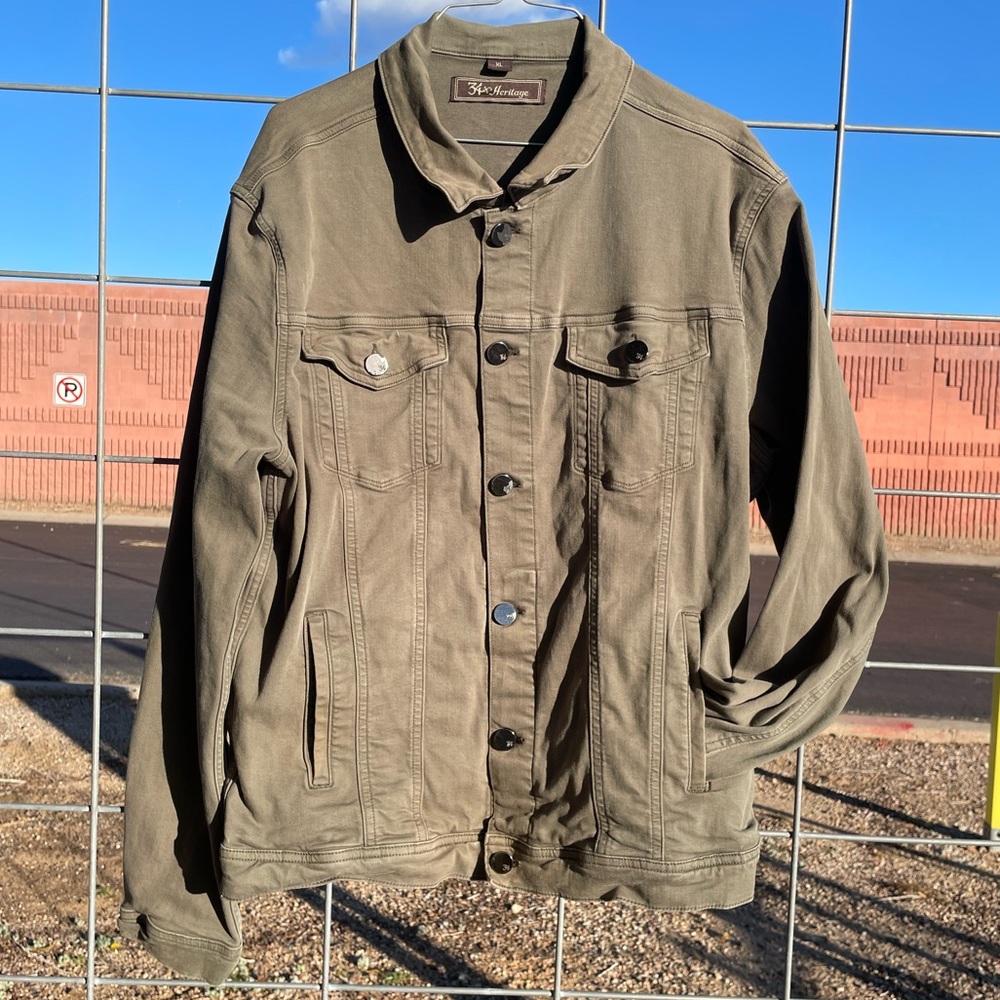 Heritage 34 Olive Denim Trucker Jacket Mens XL Lightweight Work Coat